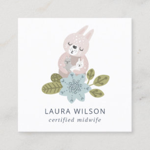 CARTE DE VISITE CARRÉ SCANDI FLORAL SCANDI BLEURIS COUPÉ OURS BÉBÉ MI