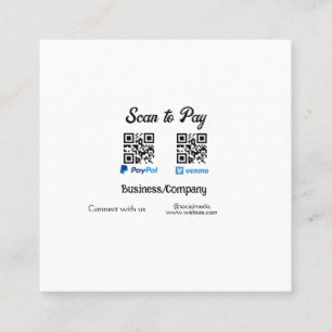 Carte De Visite Carré Scanner pour payer le code q r paypal venmo ajoute