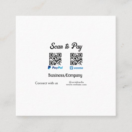 Carte De Visite Carré Scanner pour payer le code q r paypal venmo ajoute (Devant)