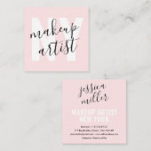 Carte De Visite Carré Scénario signature moderne artiste maquillage rose (Devant / Derrière)