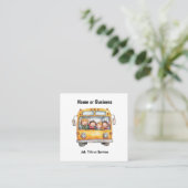 Carte De Visite Carré Schoolbus avec enfants heureux (Debout devant)