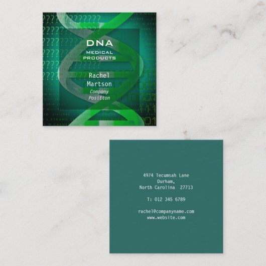Carte De Visite Carré Science Médicale ADN vert (Devant / Derrière)