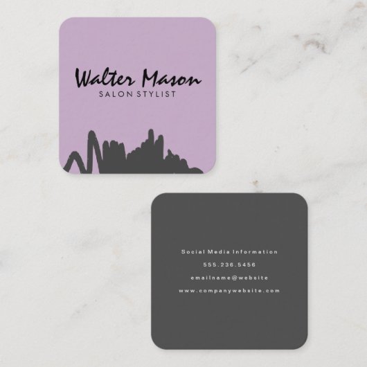 Carte De Visite Carré Scribble violet expressif (Devant / Derrière)