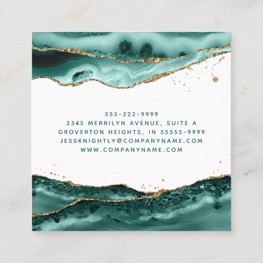 Carte De Visite Carré Script Agate Turquoise Monogramme Parties scintill (Dos)