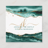 Carte De Visite Carré Script Agate Turquoise Monogramme Parties scintill (Devant)