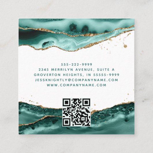 Carte De Visite Carré Script Agate Turquoise Monogramme Parties scintill (Dos)