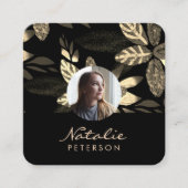 Carte De Visite Carré script botanique en or de luxe photo (Devant)