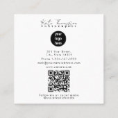 Carte De Visite Carré Script Business Logo Photographe Photo QR Code (Dos)