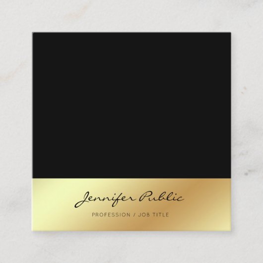 Carte De Visite Carré Script créatif Black Gold tendance (Devant)