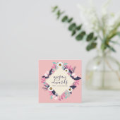Carte De Visite Carré Script crème rose pastel boho illustration florale (Debout devant)