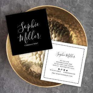 Carte De Visite Carré Script de calligraphie à la frontière noire Médias