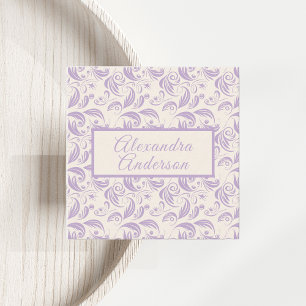 Carte De Visite Carré Script de Motif Feuille de lavande violet minimal