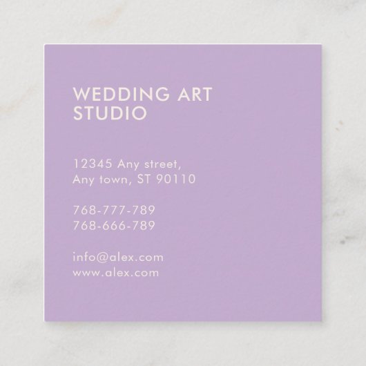 Carte De Visite Carré Script de Motif Feuille violet moderne minimal (Dos)