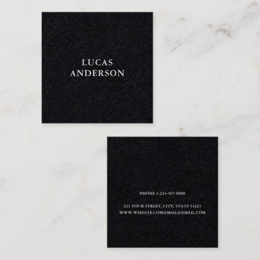 Carte De Visite Carré script de typographie moderne noir (Devant / Derrière)