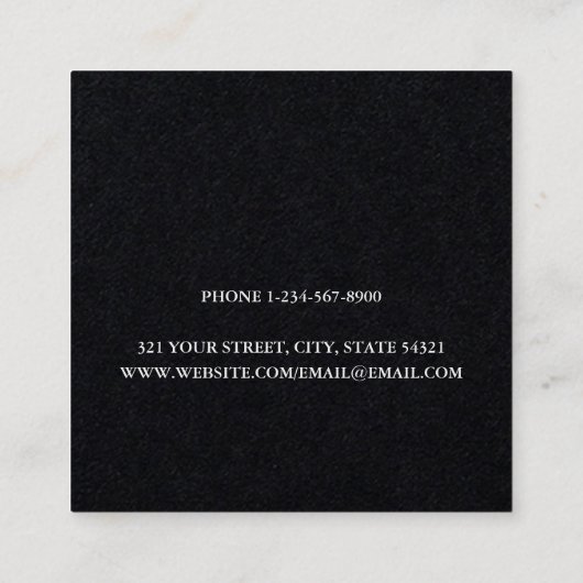 Carte De Visite Carré script de typographie moderne noir (Dos)