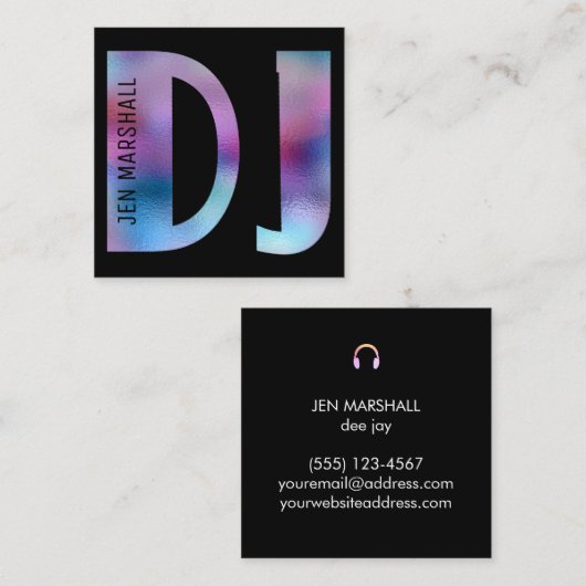 Carte De Visite Carré Script DJ sur effet holographique (Devant / Derrière)