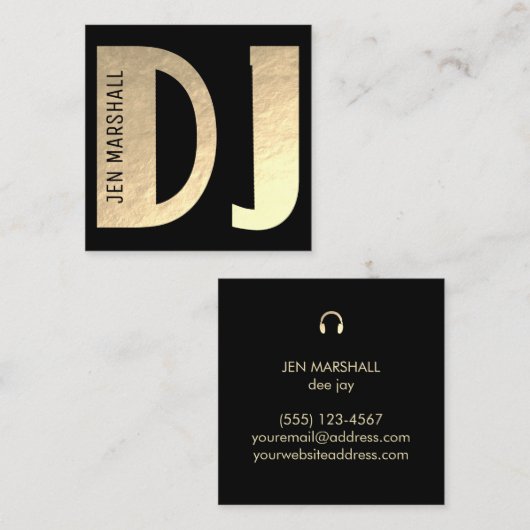 Carte De Visite Carré Script DJ sur feuille d'or (Devant / Derrière)