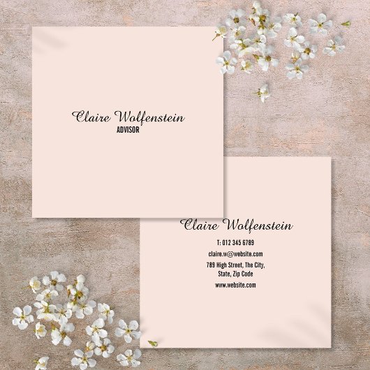 Carte De Visite Carré Script Élégant Simple Rose Pâle Professionnel