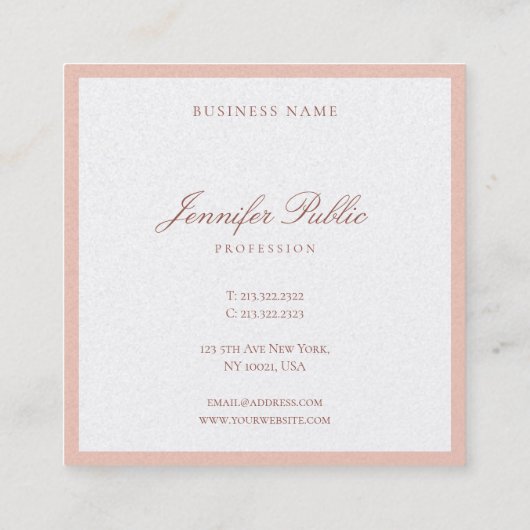 Carte De Visite Carré Script main moderne élégant Modèle Pearl Finition (Dos)