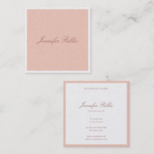 Carte De Visite Carré Script main moderne élégant Modèle Pearl Finition (Devant / Derrière)