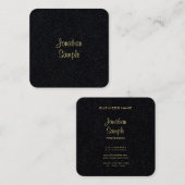 Carte De Visite Carré Script manuscrit Elegant Luxueux Noir Premium (Devant / Derrière)