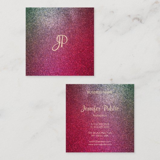 Carte De Visite Carré Script manuscrit Modern Elite Parties scintillant  (Devant / Derrière)