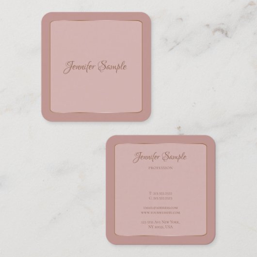Carte De Visite Carré Script manuscrit moderne élégant Luxe arrondi (Devant / Derrière)