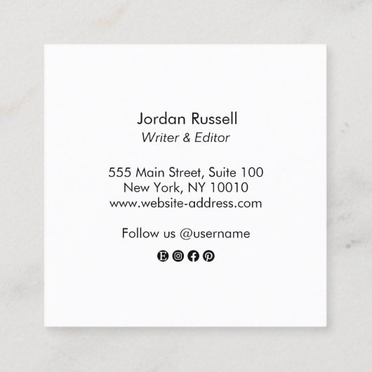 Carte De Visite Carré Script manuscrit noir et blanc Carré Carré (Dos)