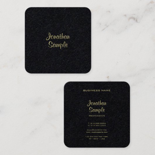 Carte De Visite Carré Script manuscrit Or moderne élégant Luxueux (Devant / Derrière)