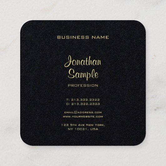 Carte De Visite Carré Script manuscrit Or moderne élégant Luxueux (Dos)