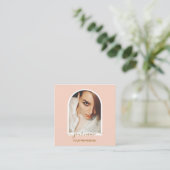 Carte De Visite Carré Script Modern arch pink photo qr code logo (Debout devant)