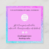 Carte De Visite Carré Script moderne bleu rose parties scintillant merci (Dos)