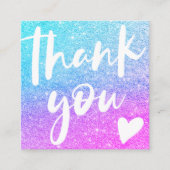 Carte De Visite Carré Script moderne bleu rose parties scintillant merci (Devant)