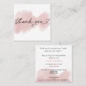 Carte De Visite Carré script moderne blush rose coeur merci pour l'ordre (Devant / Derrière)