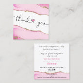 Carte De Visite Carré script moderne coeur rose merci pour votre command (Devant / Derrière)