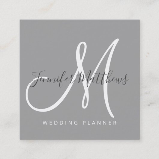 Carte De Visite Carré Script moderne Gris élégant Signature Monogramme L (Devant)