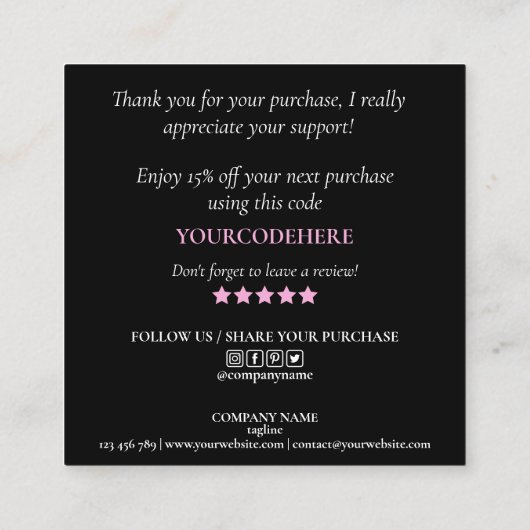 Carte De Visite Carré script moderne holographie merci pour votre comman (Dos)