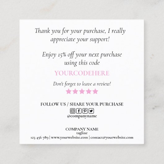 Carte De Visite Carré script moderne holographie merci pour votre comman (Dos)