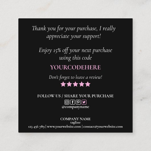 Carte De Visite Carré script moderne holographie merci pour votre comman (Dos)