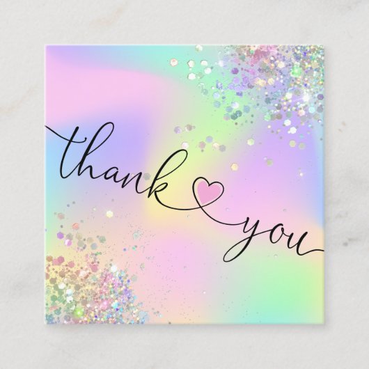 Carte De Visite Carré script moderne holographie merci pour votre comman (Devant)