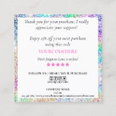 Carte De Visite Carré script moderne holographie merci pour votre comman (Dos)