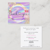 Carte De Visite Carré script moderne holographie merci pour votre comman (Devant / Derrière)