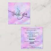 Carte De Visite Carré script moderne iridescendance merci pour votre com (Devant / Derrière)