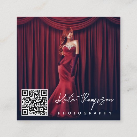 Carte De Visite Carré Script moderne minima photo QR Code médias sociaux (Devant)