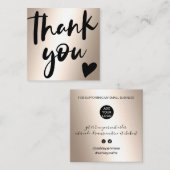 Carte De Visite Carré Script moderne or métal chic ordre merci (Devant / Derrière)