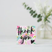 Carte De Visite Carré Script moderne rose floral merci (Debout devant)