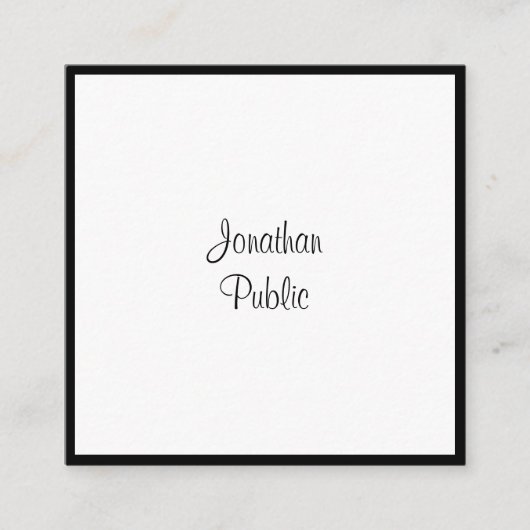 Carte De Visite Carré Script Moderne Sophistiqué Cool noir et blanc (Devant)