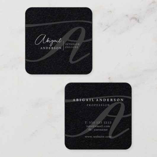 Carte De Visite Carré Script monochrome professionnel Premium noir (Devant / Derrière)