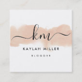 Carte De Visite Carré SCRIPT MONOGRAM initiales élégantes aquarelle blus (Devant)