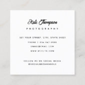 Carte De Visite Carré Script Photo QR Code Social Media Photographie (Dos)